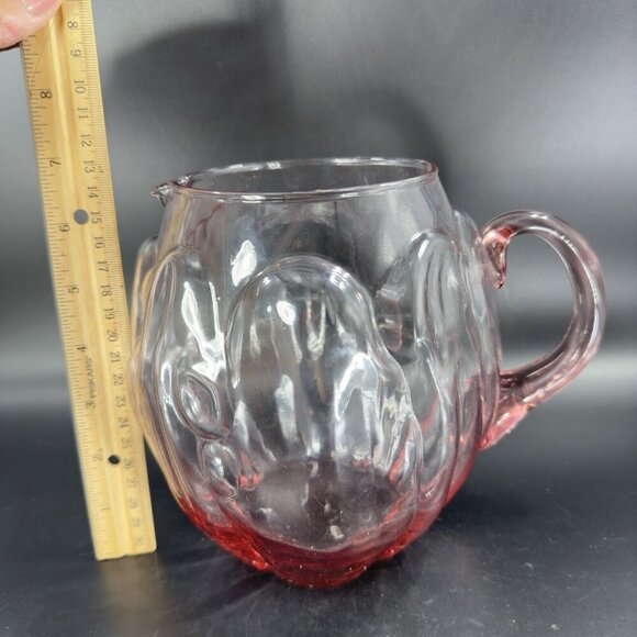 Vintage Mid Century Glass Pitcher Carafe Light Transparent Pink Color Raised VTG - Picture 4 of 16